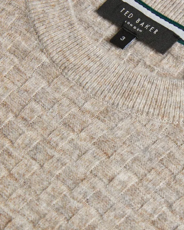 Long Sleeve Textured Crew Neck BrownTan Men Ted Baker Clothing