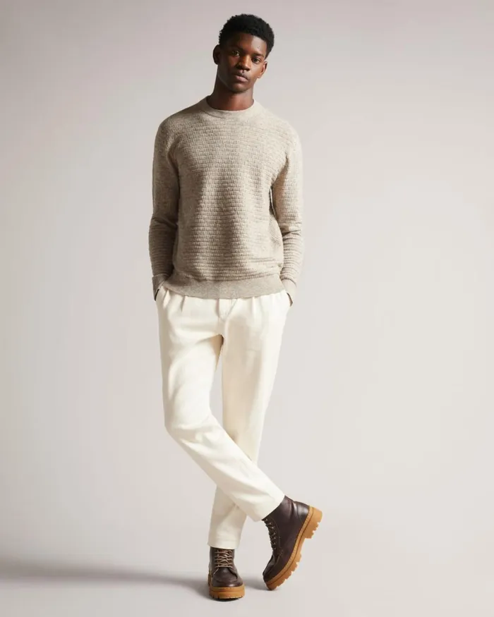 Long Sleeve Textured Crew Neck BrownTan Men Ted Baker Clothing