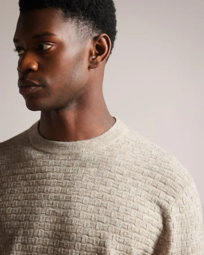 Long Sleeve Textured Crew Neck BrownTan Men Ted Baker Clothing