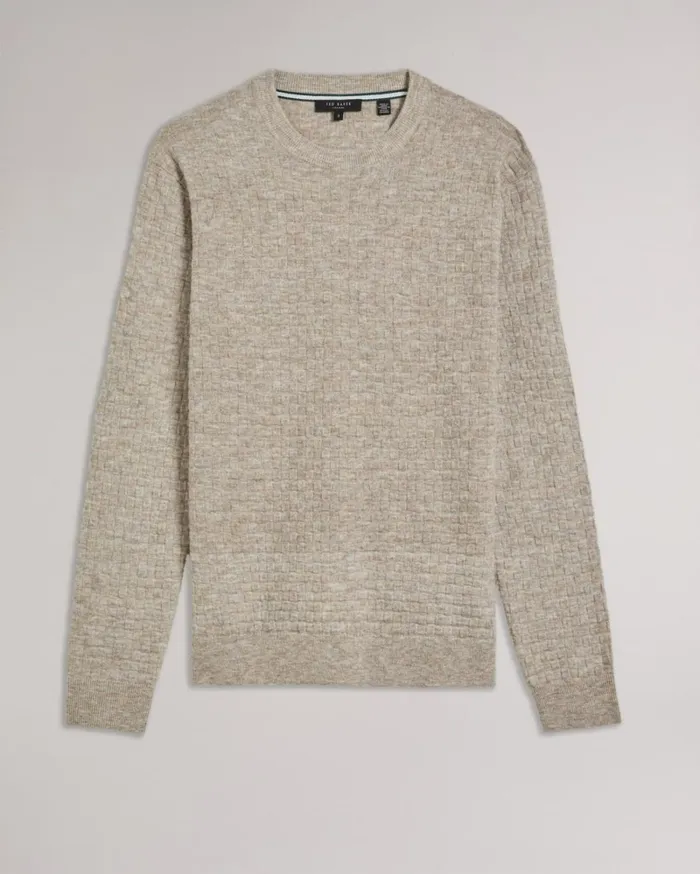 Long Sleeve Textured Crew Neck BrownTan Men Ted Baker Clothing