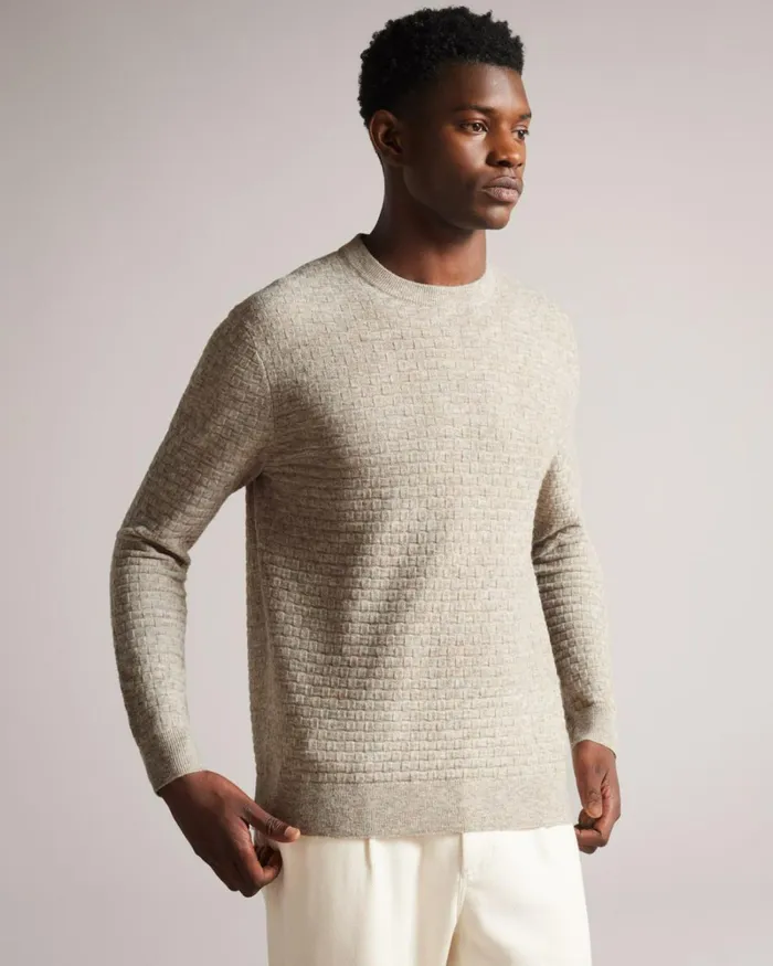Long Sleeve Textured Crew Neck BrownTan Men Ted Baker Clothing