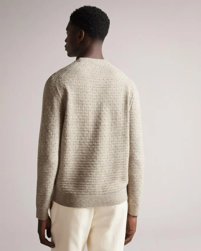 Long Sleeve Textured Crew Neck BrownTan Men Ted Baker Clothing
