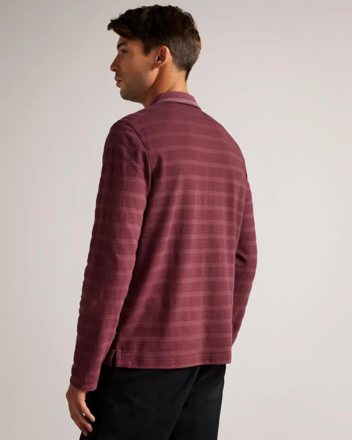 Long Sleeve Textured Stripe Polo Shirt Maroon Men Ted Baker Clothing Long Sleeve Textured Stripe Polo Shirt Maroon Men Ted Baker Clothing