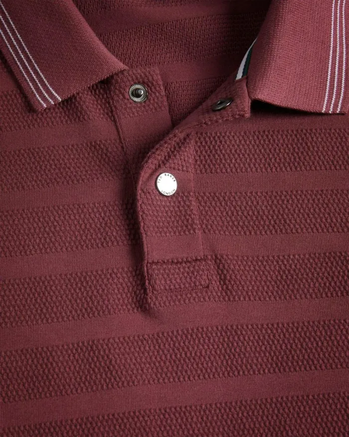 Long Sleeve Textured Stripe Polo Shirt Maroon Men Ted Baker Clothing Long Sleeve Textured Stripe Polo Shirt Maroon Men Ted Baker Clothing