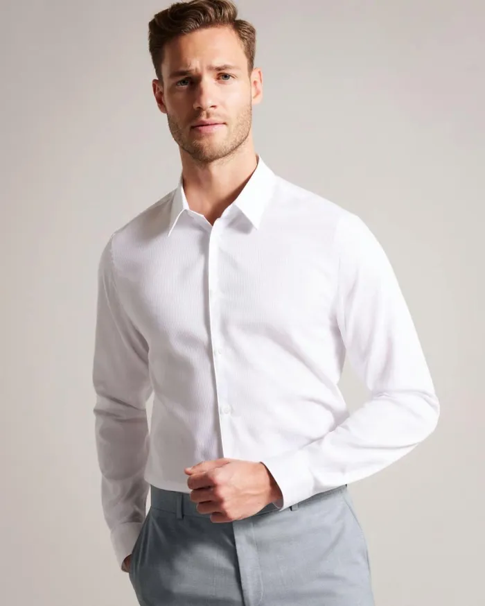 Long Sleeve Textured Stripe Shirt White Men Ted Baker Clothing Long Sleeve Textured Stripe Shirt White Men Ted Baker Clothing