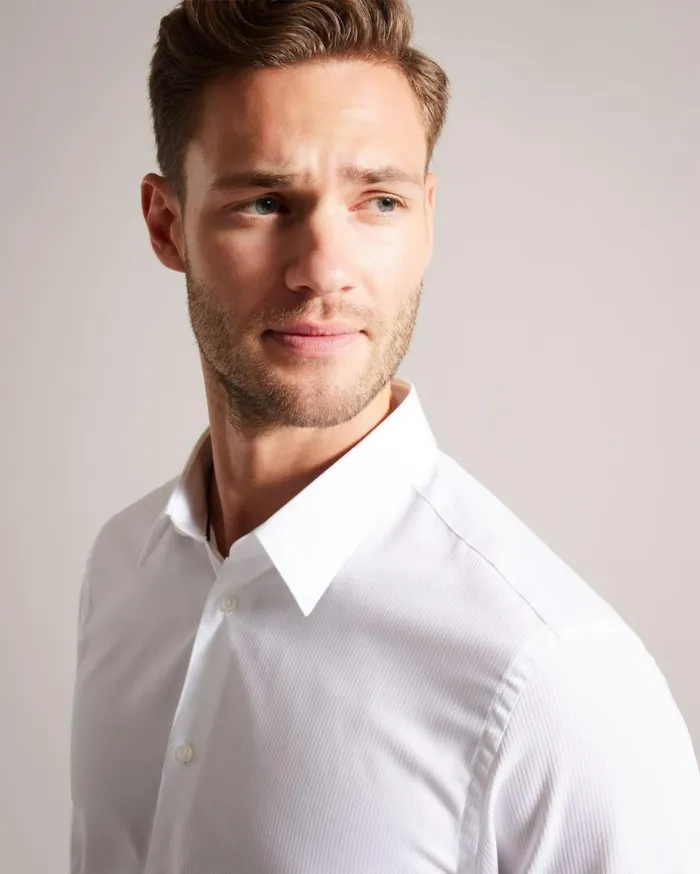 Long Sleeve Textured Stripe Shirt White Men Ted Baker Clothing Long Sleeve Textured Stripe Shirt White Men Ted Baker Clothing