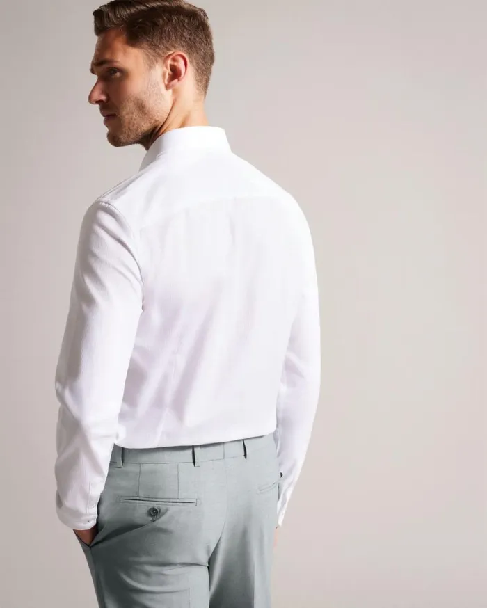 Long Sleeve Textured Stripe Shirt White Men Ted Baker Clothing Long Sleeve Textured Stripe Shirt White Men Ted Baker Clothing