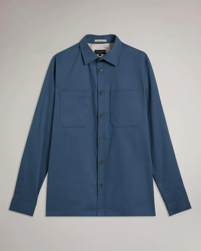 Long Sleeve Twill Overshirt Medium Blue Men Ted Baker Clothing