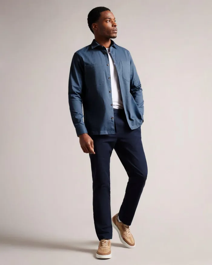Long Sleeve Twill Overshirt Medium Blue Men Ted Baker Clothing Long Sleeve Twill Overshirt Medium Blue Men Ted Baker Clothing