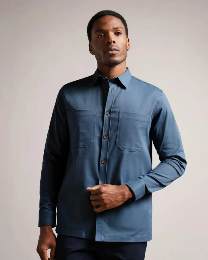 Long Sleeve Twill Overshirt Medium Blue Men Ted Baker Clothing Long Sleeve Twill Overshirt Medium Blue Men Ted Baker Clothing
