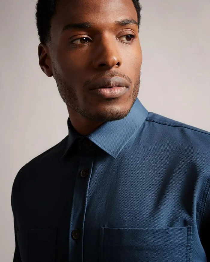 Long Sleeve Twill Overshirt Medium Blue Men Ted Baker Clothing Long Sleeve Twill Overshirt Medium Blue Men Ted Baker Clothing