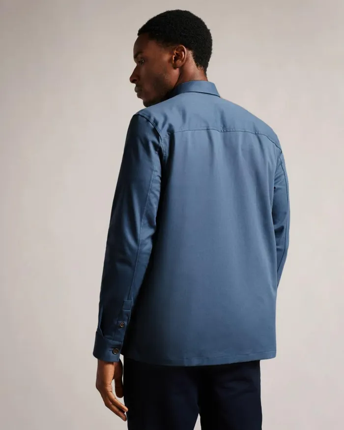 Long Sleeve Twill Overshirt Medium Blue Men Ted Baker Clothing Long Sleeve Twill Overshirt Medium Blue Men Ted Baker Clothing