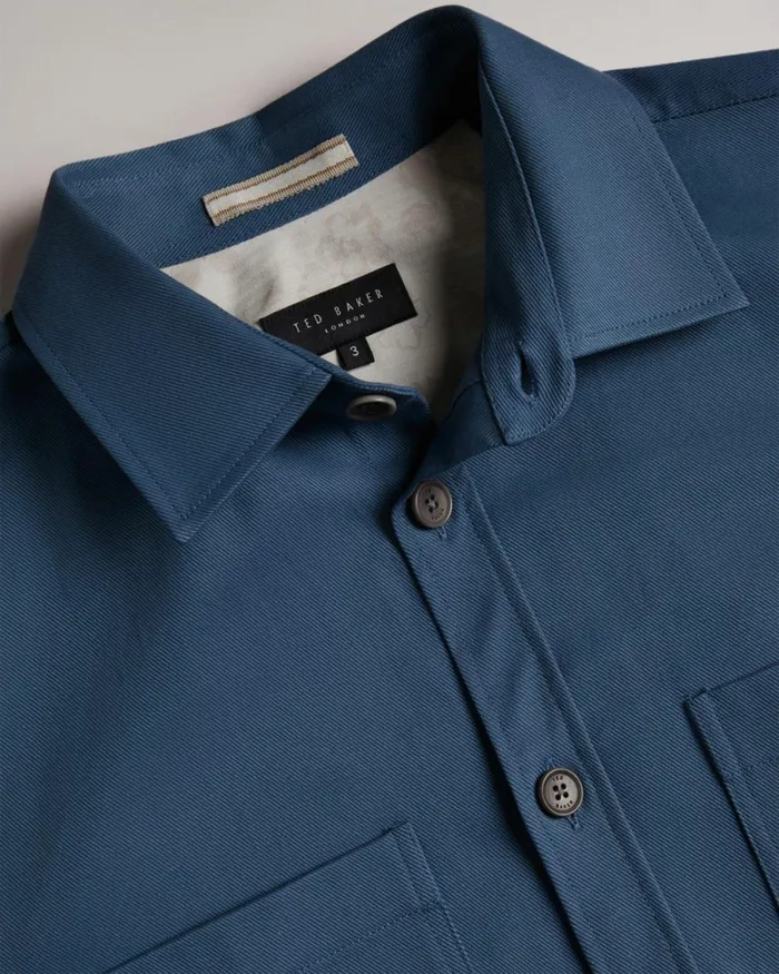 Long Sleeve Twill Overshirt Medium Blue Men Ted Baker Clothing Long Sleeve Twill Overshirt Medium Blue Men Ted Baker Clothing