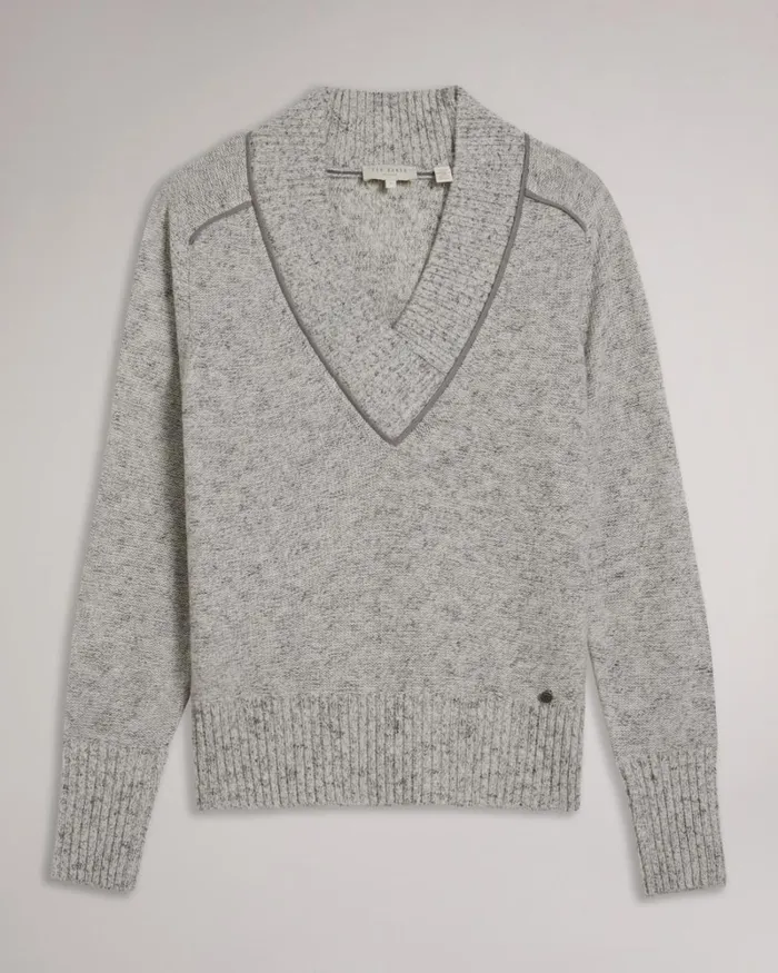 Long Sleeve V Neck Jumper Gray Marl Women Ted Baker Clothing