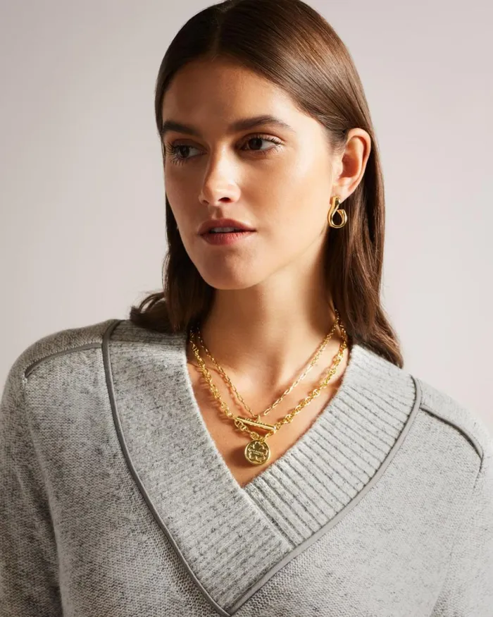 Long Sleeve V Neck Jumper Gray Marl Women Ted Baker Clothing Long Sleeve V Neck Jumper Gray Marl Women Ted Baker Clothing