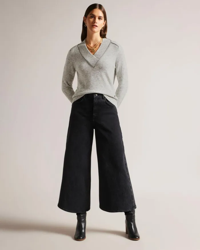 Long Sleeve V Neck Jumper Gray Marl Women Ted Baker Clothing Long Sleeve V Neck Jumper Gray Marl Women Ted Baker Clothing