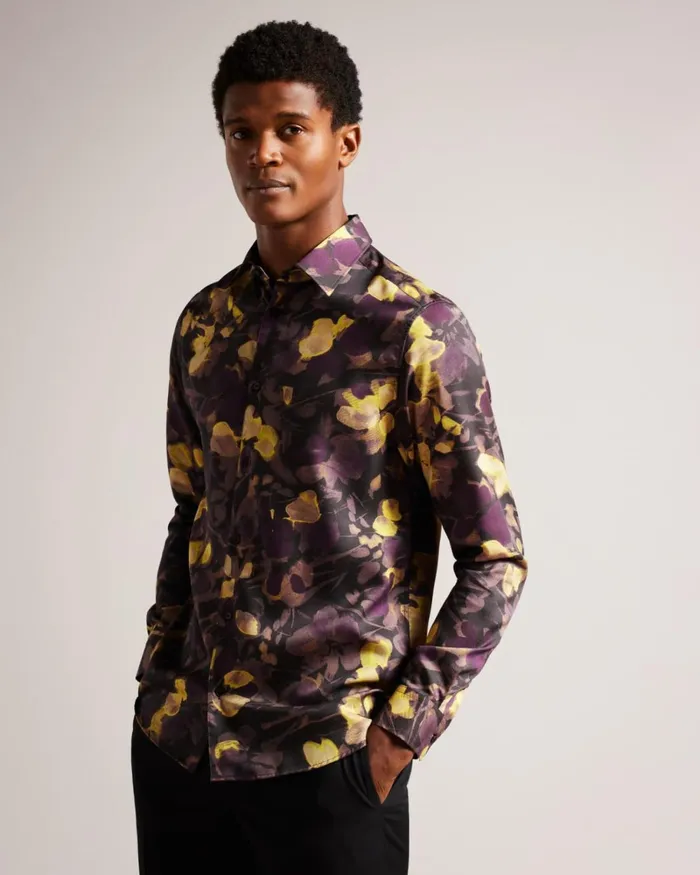 Long Sleeve Watercolour Print Shirt Multicolor Men Ted Baker Clothing