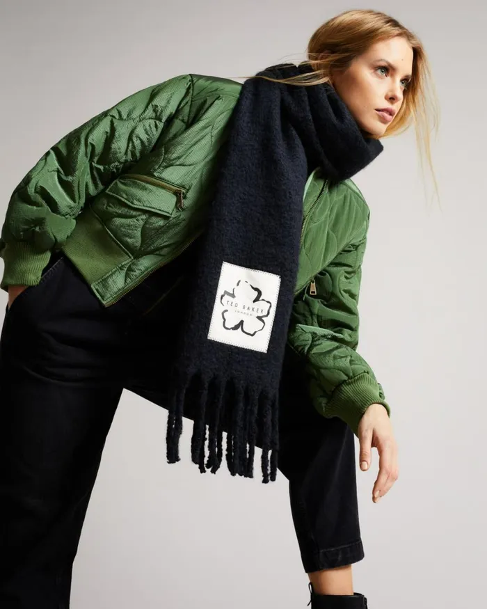 Long Tassel Oversized Scarf Black Women Ted Baker Scarves