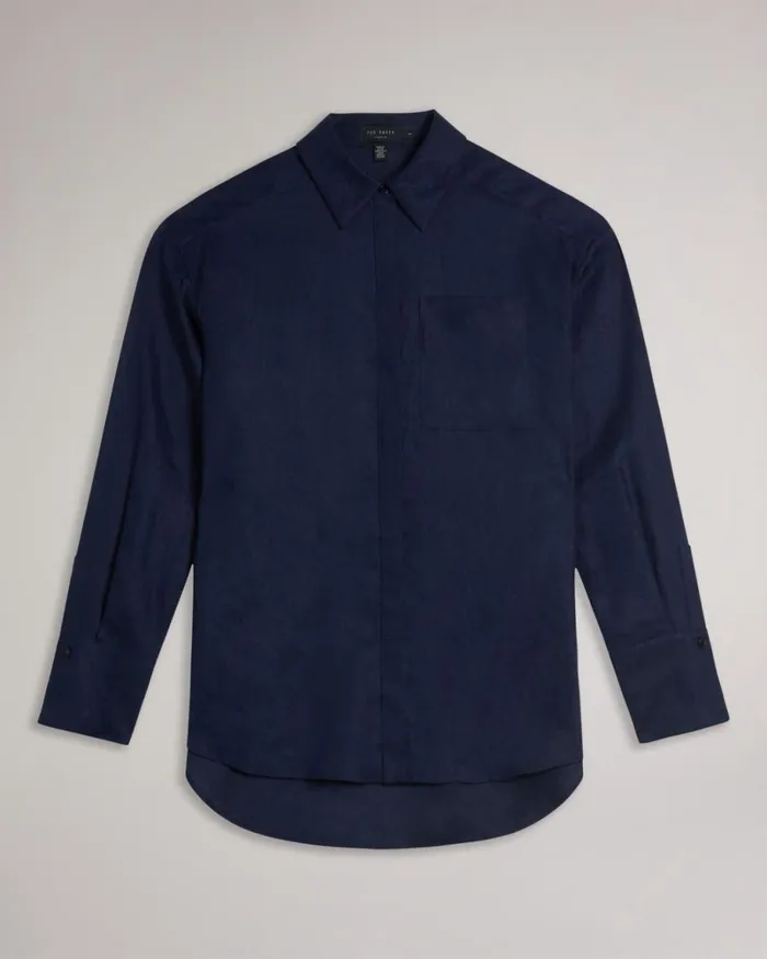 Longline Linen Shirt Navy Women Ted Baker Clothing