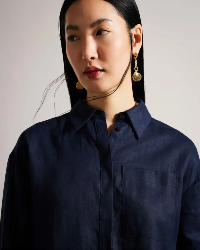 Longline Linen Shirt Navy Women Ted Baker Clothing