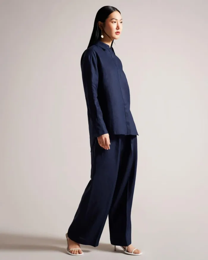 Longline Linen Shirt Navy Women Ted Baker Clothing