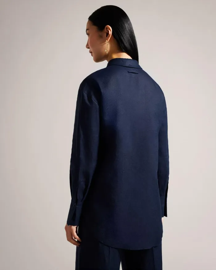 Longline Linen Shirt Navy Women Ted Baker Clothing