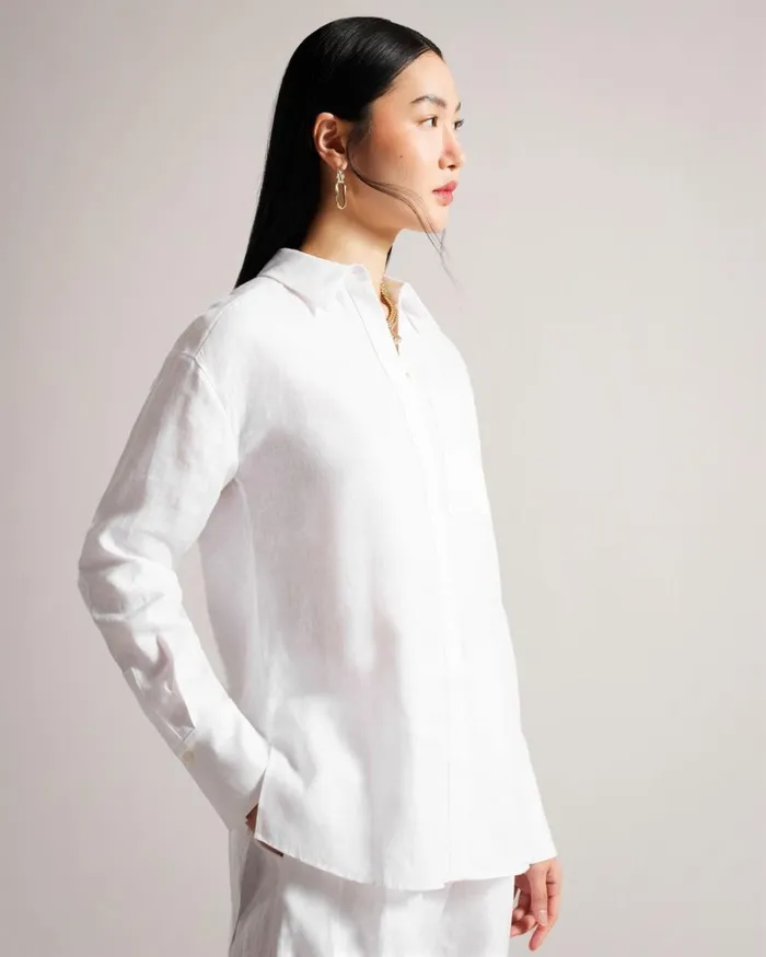 Longline Linen Shirt White Women Ted Baker Clothing