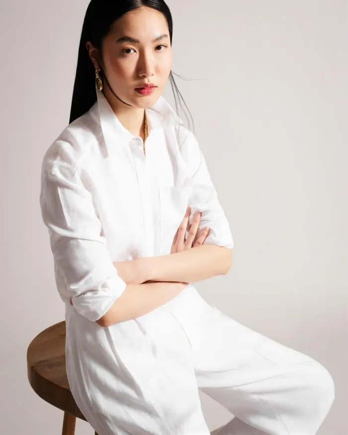 Longline Linen Shirt White Women Ted Baker Clothing