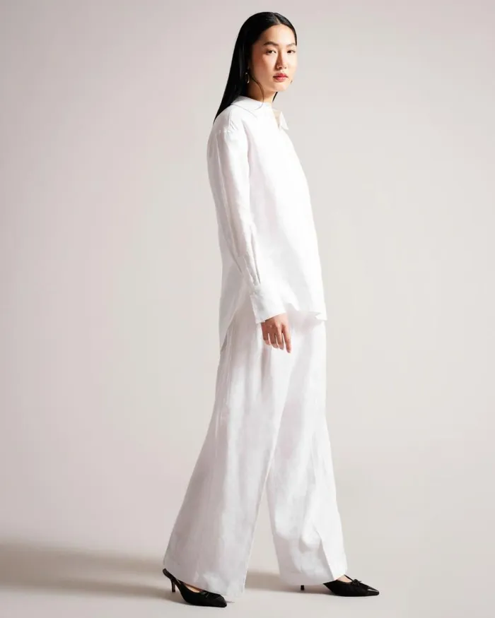 Longline Linen Shirt White Women Ted Baker Clothing