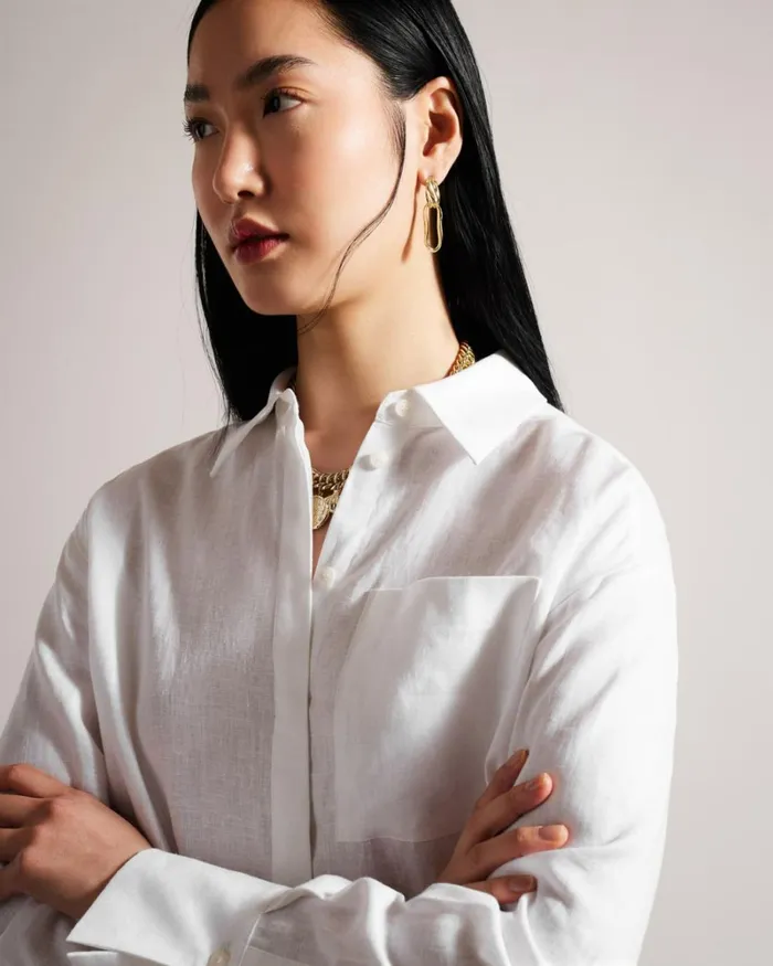 Longline Linen Shirt White Women Ted Baker Clothing