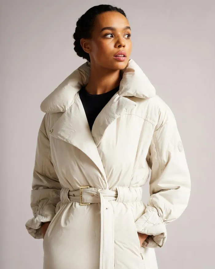 Longline Puffer Belted Coat White Women Ted Baker Coats and Jackets Longline Puffer Belted Coat White Women Ted Baker Coats and Jackets