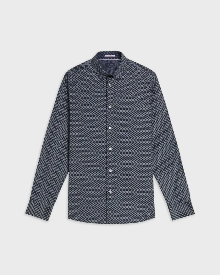 LS Diamond Print Shirt Navy Men Ted Baker Shirts