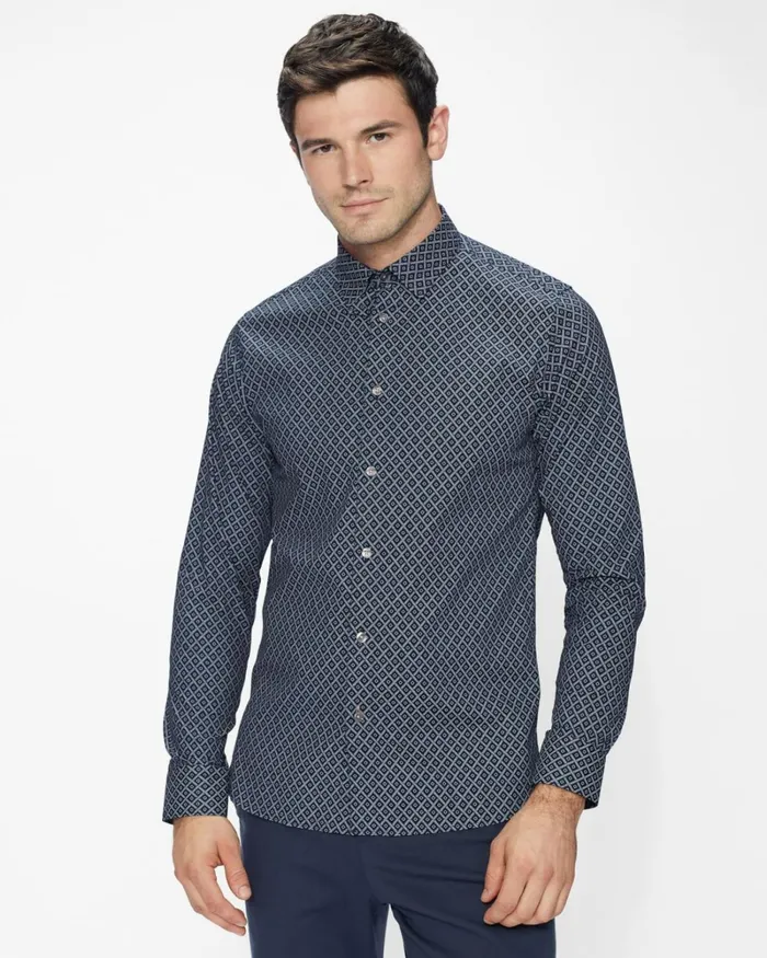 LS Diamond Print Shirt Navy Men Ted Baker Shirts LS Diamond Print Shirt Navy Men Ted Baker Shirts