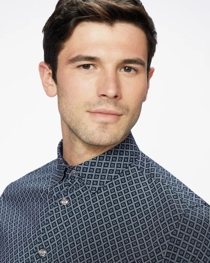 LS Diamond Print Shirt Navy Men Ted Baker Shirts LS Diamond Print Shirt Navy Men Ted Baker Shirts