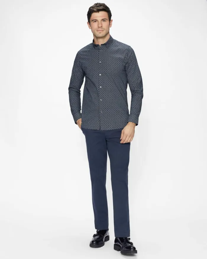 LS Diamond Print Shirt Navy Men Ted Baker Shirts LS Diamond Print Shirt Navy Men Ted Baker Shirts