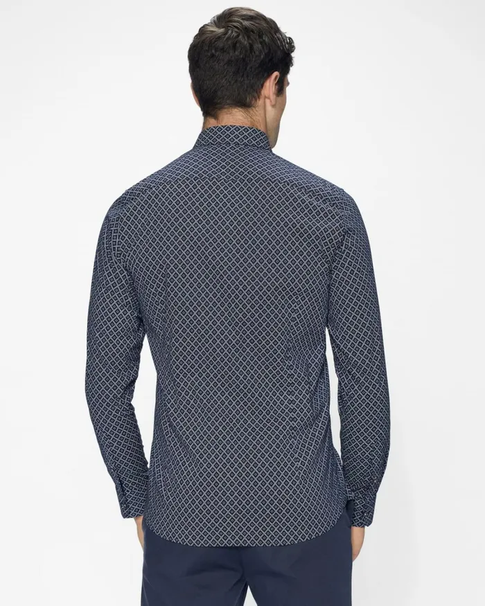 LS Diamond Print Shirt Navy Men Ted Baker Shirts LS Diamond Print Shirt Navy Men Ted Baker Shirts