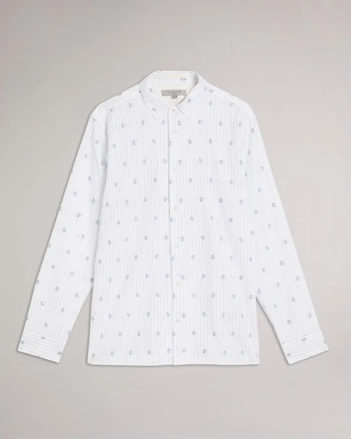 LS Stripe Flower Coupe Shirt White Men Ted Baker Clothing