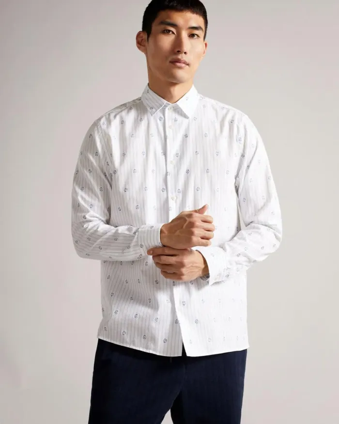 LS Stripe Flower Coupe Shirt White Men Ted Baker Clothing LS Stripe Flower Coupe Shirt White Men Ted Baker Clothing
