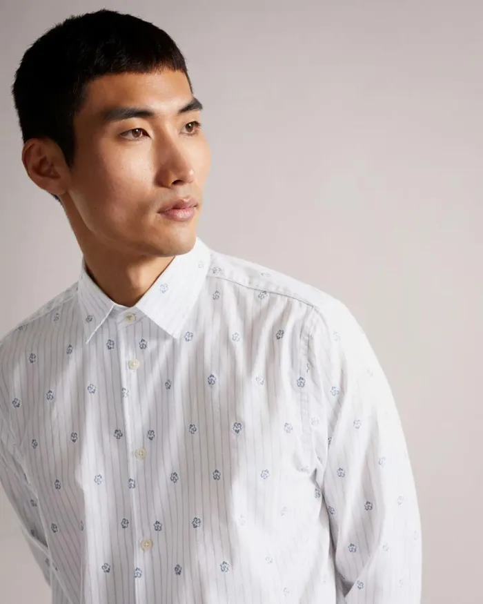 LS Stripe Flower Coupe Shirt White Men Ted Baker Clothing LS Stripe Flower Coupe Shirt White Men Ted Baker Clothing