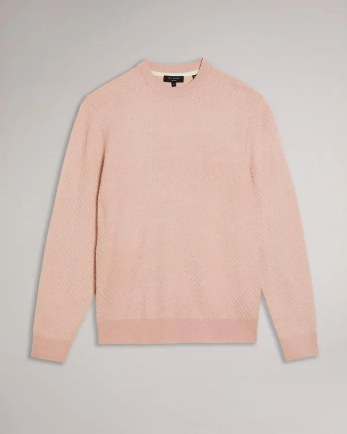 LS Textured Crew Neck Jumper Pink Men Ted Baker Sweaters