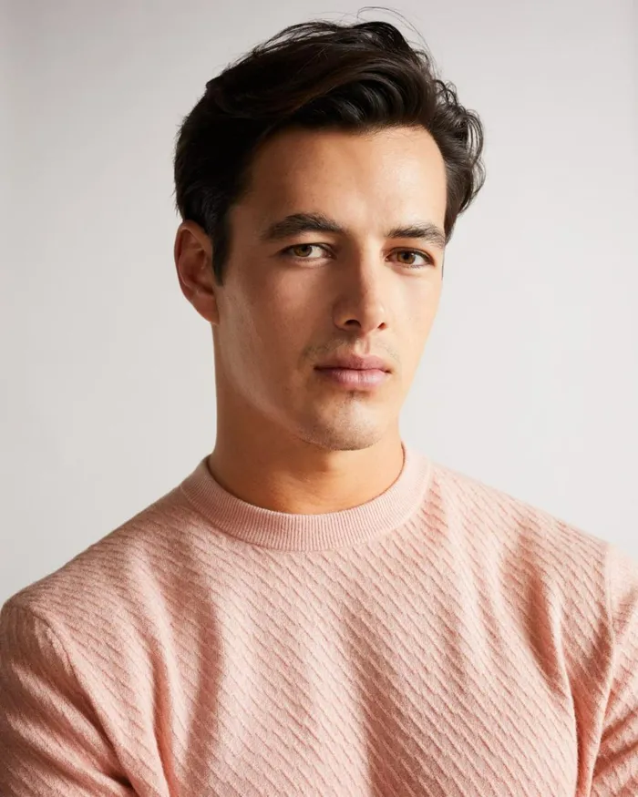 LS Textured Crew Neck Jumper Pink Men Ted Baker Sweaters LS Textured Crew Neck Jumper Pink Men Ted Baker Sweaters
