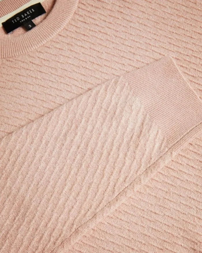 LS Textured Crew Neck Jumper Pink Men Ted Baker Sweaters LS Textured Crew Neck Jumper Pink Men Ted Baker Sweaters