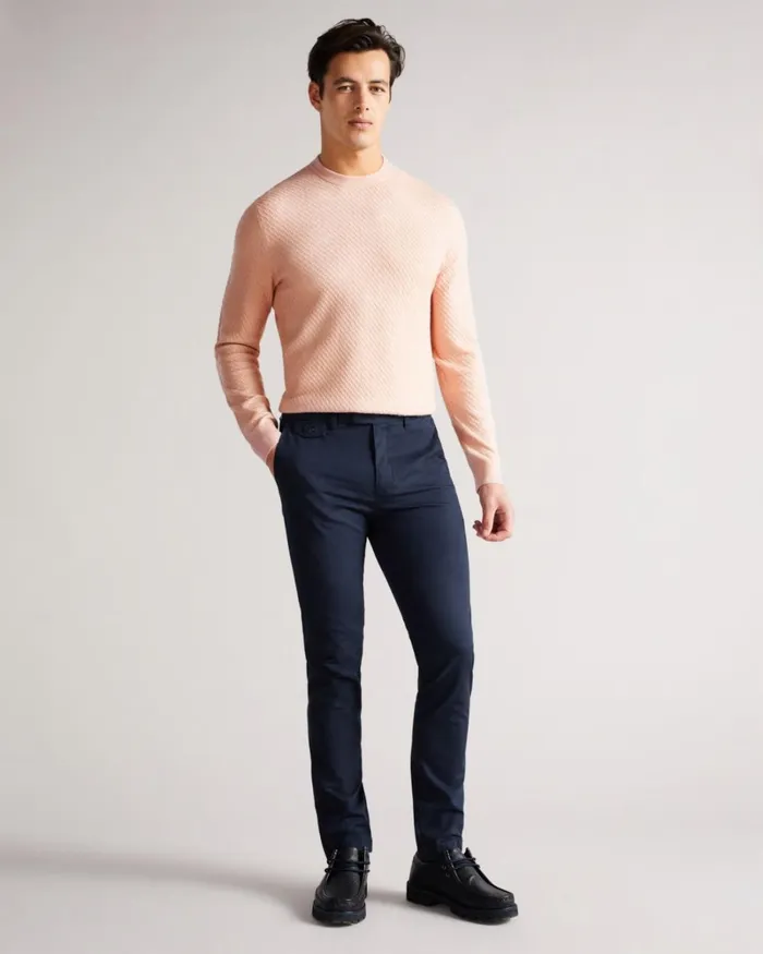 LS Textured Crew Neck Jumper Pink Men Ted Baker Sweaters LS Textured Crew Neck Jumper Pink Men Ted Baker Sweaters