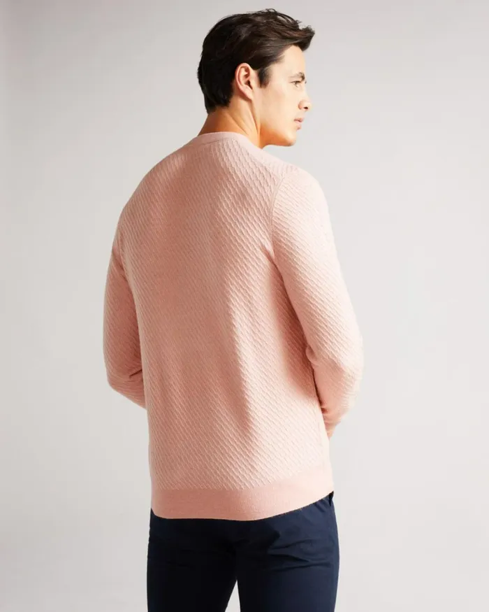 LS Textured Crew Neck Jumper Pink Men Ted Baker Sweaters LS Textured Crew Neck Jumper Pink Men Ted Baker Sweaters