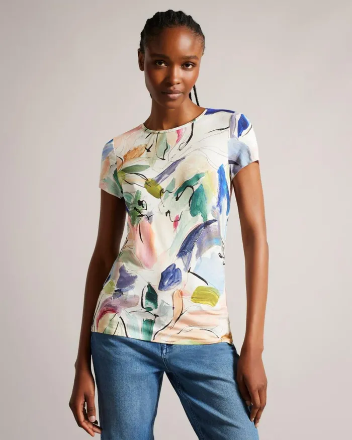 Magnolia Art Print TShirt White Women Ted Baker Clothing Magnolia Art Print TShirt White Women Ted Baker Clothing