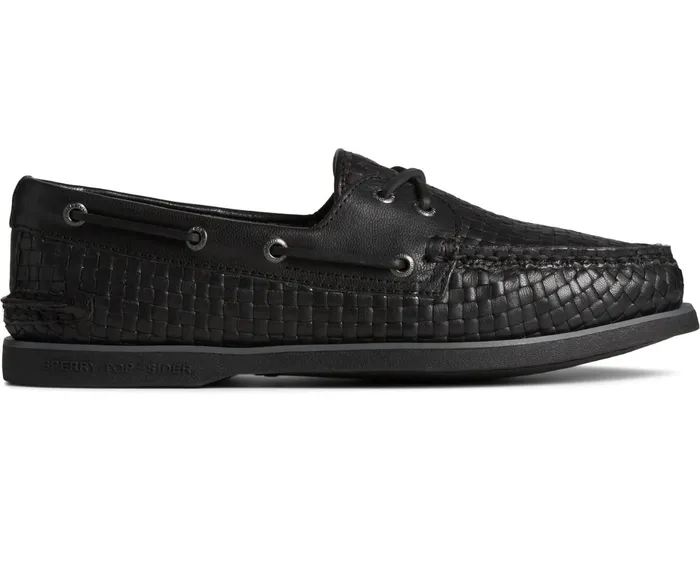 Men Authentic Original Gold Cup Woven Boat Shoe Black Sperry Boat Shoes