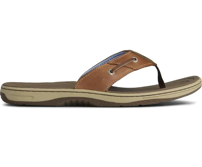 Men Baitfish Flip Flops Tan Leather Sperry Sandals