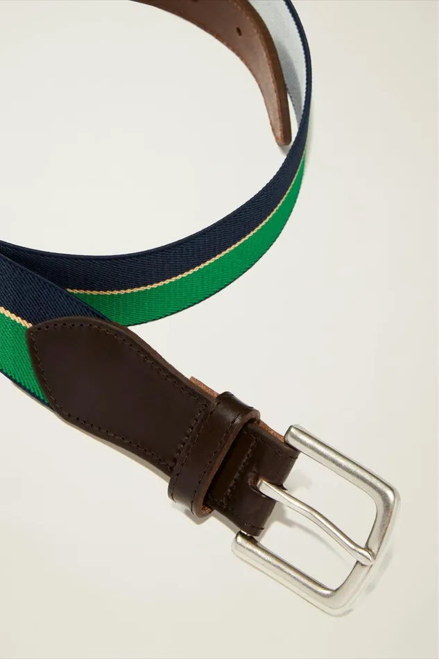 Men Belts Bonobos Striped Webbing Belt Navy And Green Stripe