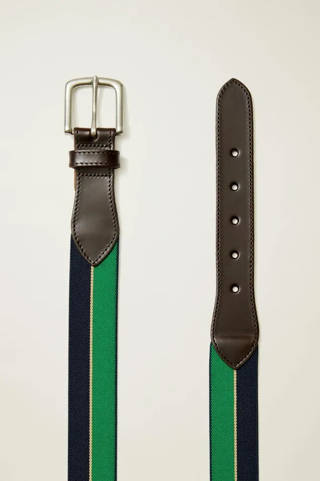 Men Belts Bonobos Striped Webbing Belt Navy And Green Stripe