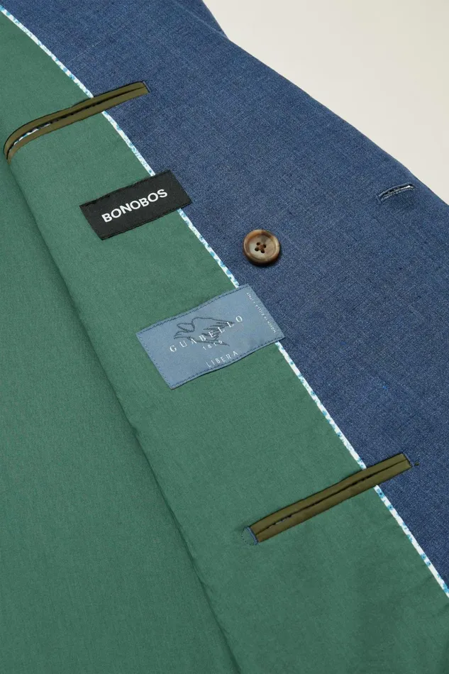 Men Blazers and Sport Coats Bonobos Jetsetter Italian Linen Double Breasted Blazer Bright Navy